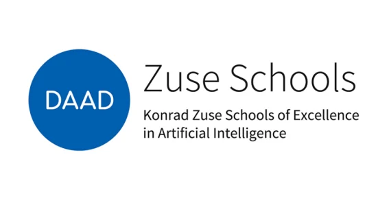 DAAD logo featuring a blue circle with 'DAAD' in white text, alongside 'Zuse Schools' and the subtitle 'Konrad Zuse Schools of Excellence in Artificial Intelligence'.